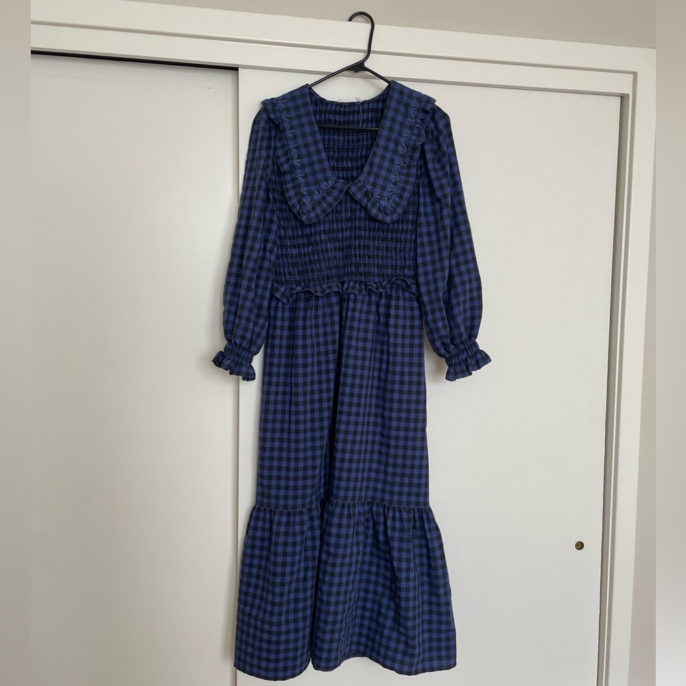 Mango Blue Checkered Dress